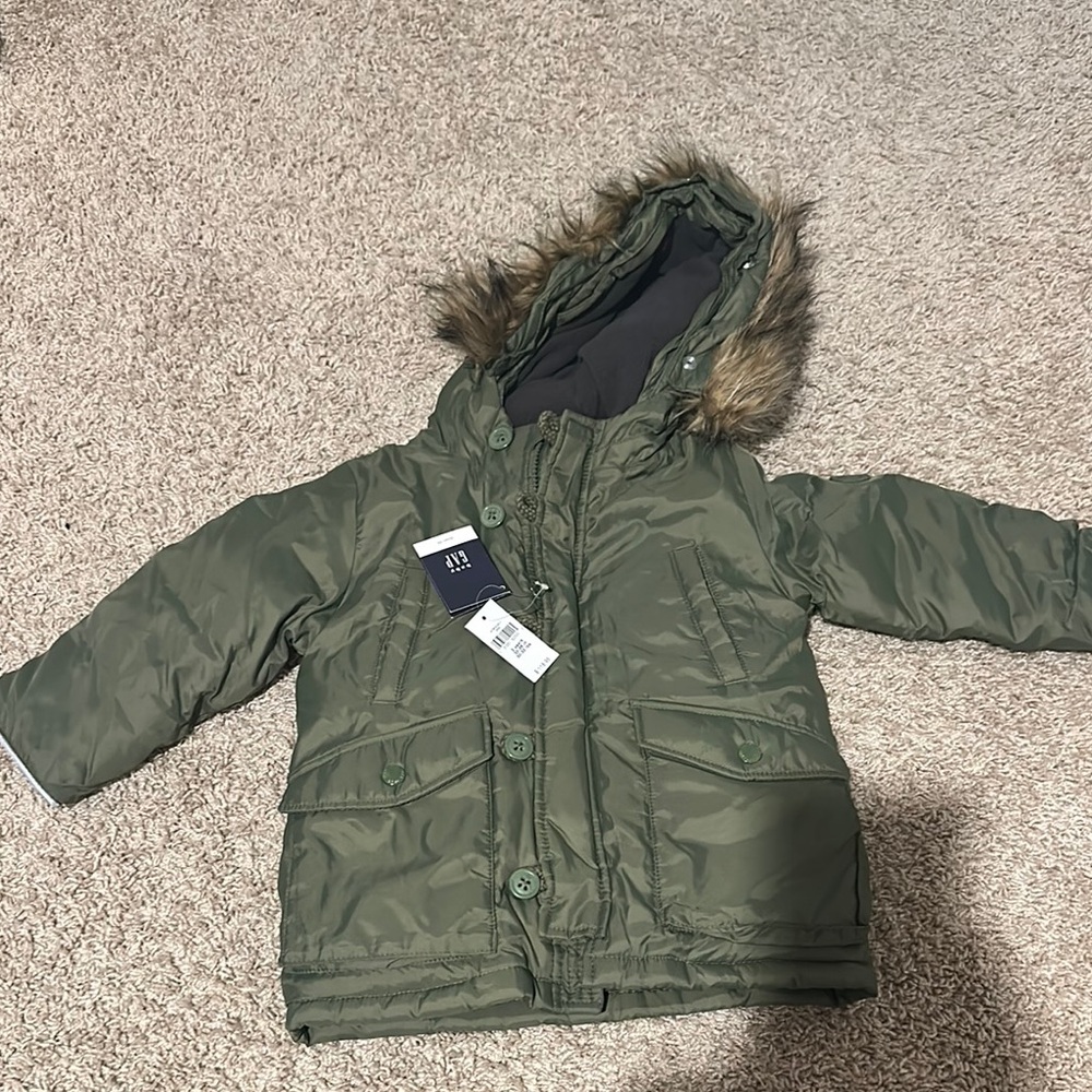 GAP Green Hooded Jacket with Faux Fur Trim